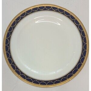 Antique Minton Bone China Salad Plate Cobalt Blue Gold Gilt Swag J. Kennard &